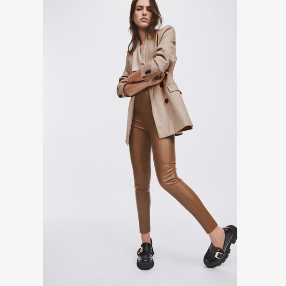 NWT Zara High-Waisted Faux Leather Leggings L